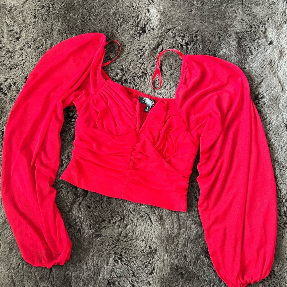 Elegant Red Long Sleeve Top Size S
